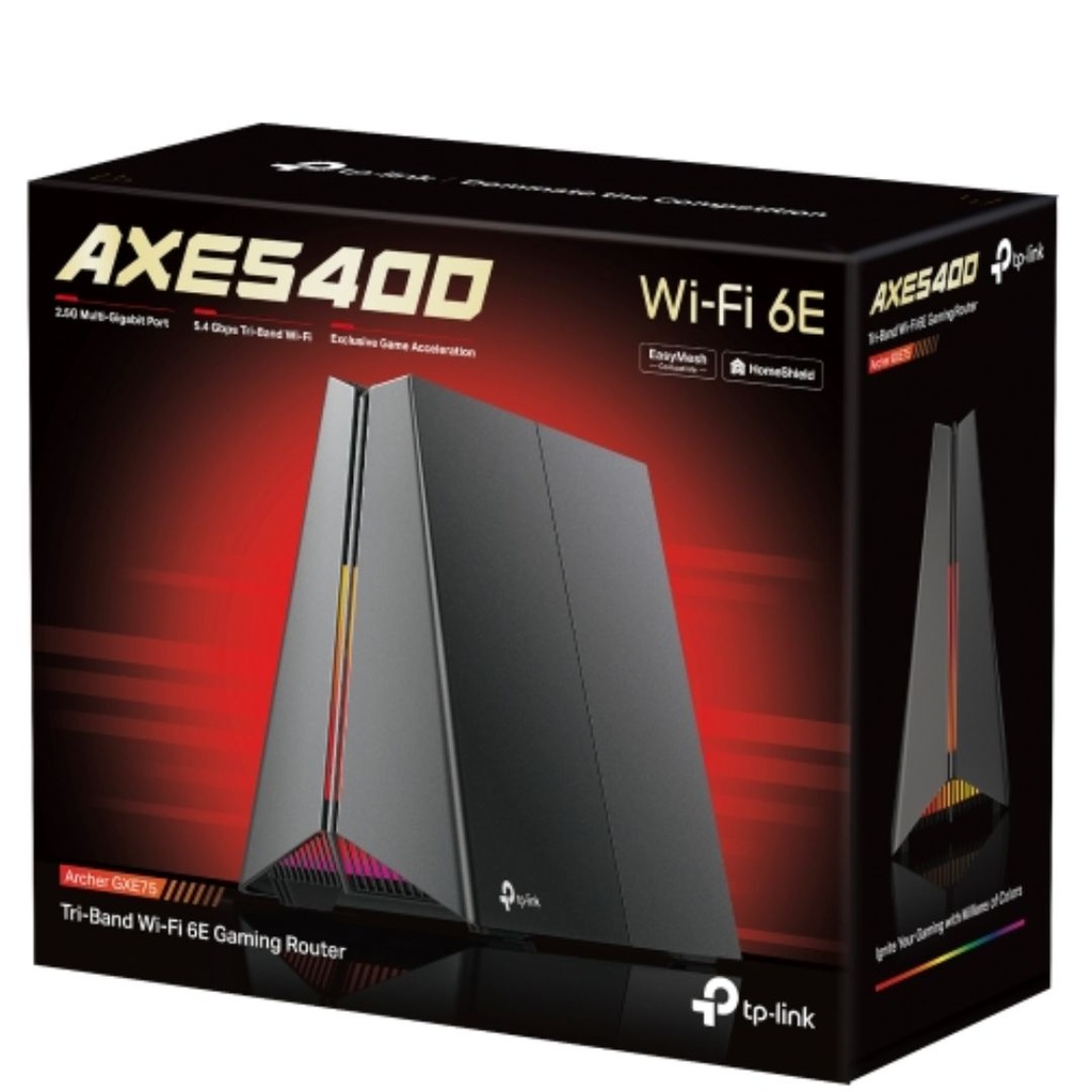 [NWTL-ARCHERGXE75] NWTL-ARCHERGXE75 (E)TP-Link Archer GXE75 AXE5400 Tri-Band Wi-Fi 6E Gaming Router, 574 Mbps at 2.4 GHz + 2402 Mbps at 5 GHz + 2402 Mbps at 6 GHz
