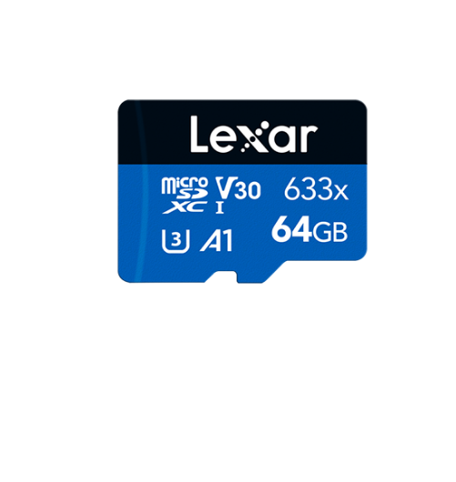 FMLSD-633X-64G Lexar High-Performance 633x 64GB microSDHC™/ microSDXC™ UHS-I Card BLUE Series without adaptor 64GB – C10, UHS-I (U3), up to 100MB/s read,without adap