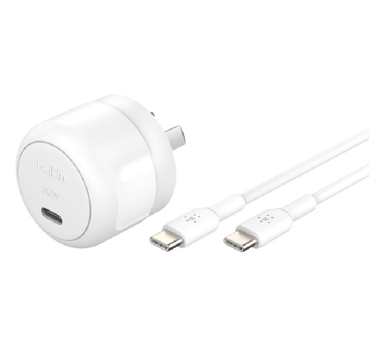 MPA-WCA008AU1MWH-B6 Belkin BoostCharge Compact 30W USB-C (PD 3.1) Wall Charger + USB-C to USB-C Cable (1M) - White (WCA008au1MWH-B6), $2500 CEW, 2 Years Warranty