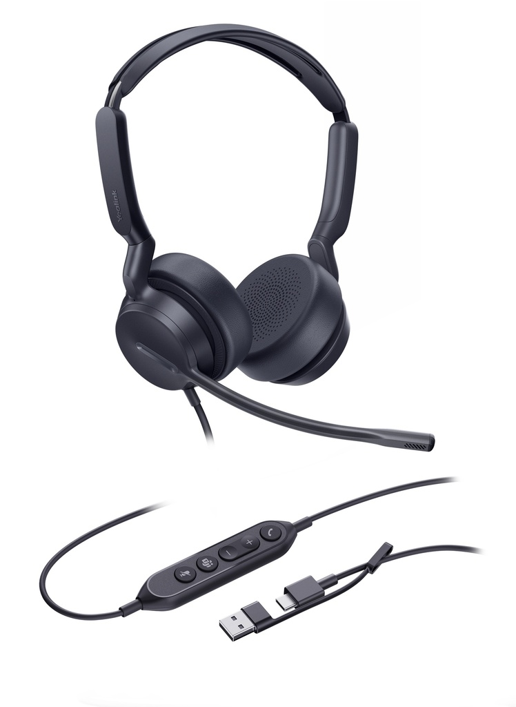 [IPY-UH42-D-MS-CA] IPY-UH42-D-MS-CA Yealink UH42 Dual Teams USB-C/A Microsoft Certified Teams USB Wired Headset, Noise-Canceling Microphone, Leather Ear Cushions Controller Teams  button