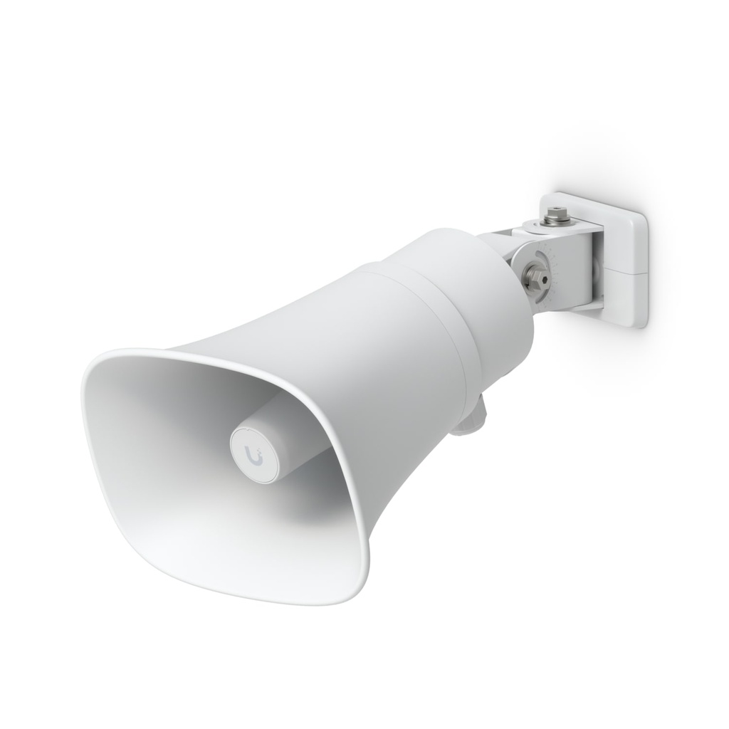 NHU-UP-AI-HORN-SPEAKER-W Ubiquiti AI Horn Speaker, White, All-weather PoE 120 dB Horn Speaker With Advanced AI Alert Functionality&Versatile Wall, Corner,Pole Mounting Options
