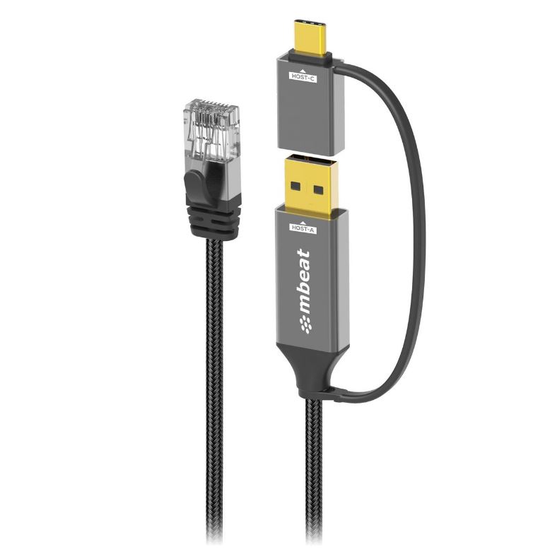 CBMB-MB-XCB-UCN20 mbeat® Tough Link 2m USB & USB-C to RJ45 Ethernet Cable - Space Grey