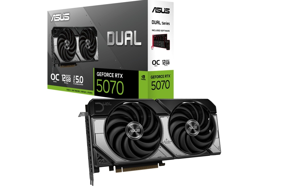 VCA-RTX5070-O12G-DU ASUS nVidia GeForce DUAL-RTX5070-O12G 12GB GDDR7 OC Edition, 2542MHz Boost Clock, RAM 28Gbps, 1000 AI TOPs, Digital Max Resolution 7680 x 4320