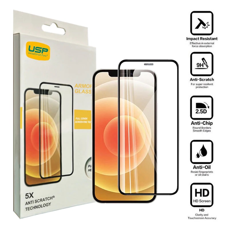 MPA-6976552042291 USP Apple iPhone 17 Pro Max / 16 Pro Max (6.9') Armor Glass Full Cover Screen Protector - Impact-Resistant, Smooth Edges,5 Years Warranty