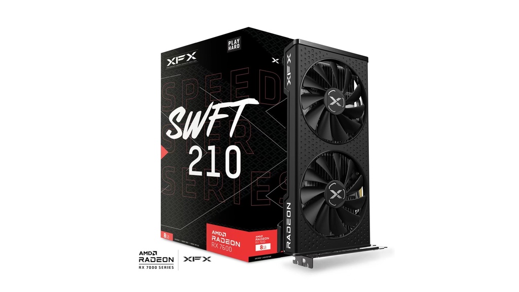 [VCX-RX7600-8G] VCX-RX7600-8G XFX Speedster SWFT210 AMD Radeon RX 7600 Core Gaming Graphics Card with 8GB GDDR6 HDMI 3xDP, AMD RDNA™ 3  (RX-76PSWFTFY)