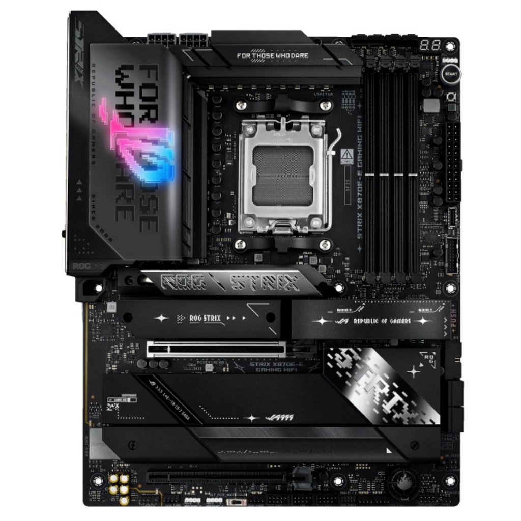MBA-X870E-E-ROG-WF ASUS AMD ROG STRIX X870E-E GAMING WIFI (AM5) ATX Motherboard, DDR5 192GB, 1x PCIe 5.0 x16 slot, 5x M.2 slots, 4x SATA, Wi-Fi 7, Realtek 5Gb Ethernet