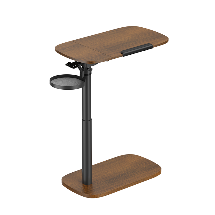 MABT-FMT03-02-WALNUT Brateck Storage-Savvy Height Adjustable Mobile Side Table, Gas-Lift Sit-Stand Desk, tabletop 723×400mm, weight capacity 10kg (Walnut)(LS)