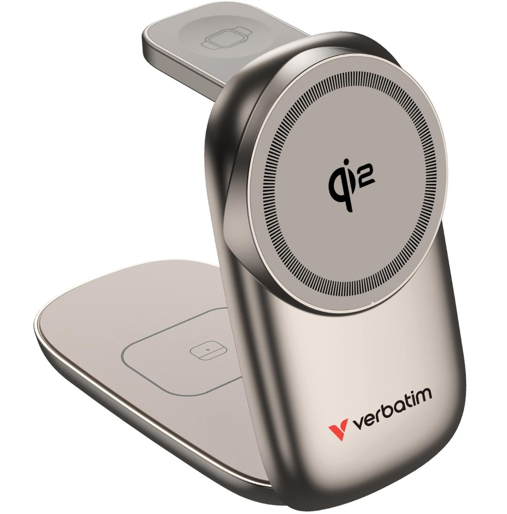 [MPV-67038] MPV-67038 Verbatim 3 in 1 Wireless Docking Qi2 Certified, Magnetic Wireless Charging. 2.5W/5W/15W