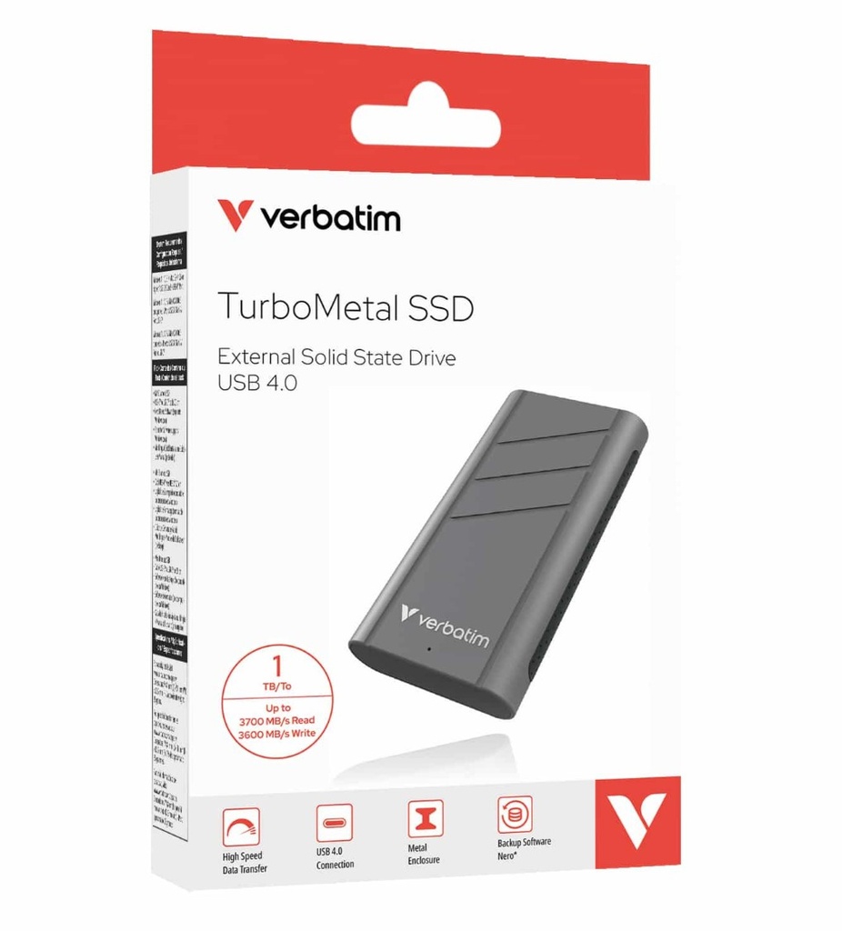 USV-32021 Verbatim TurboMetal SSD USB 4.0 1TB , High Speed Data transfer – up to 3700 MB/s read and 3600 MB/s write (LS)