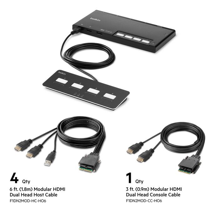 MPA-F1DN204MOD-HH-4 Belkin Cybersecurity and Secure KVM 4-Port Dual Head HDMI Modular Secure KVM Switch PP4.0 W/ Remote-Black(F1DN204MOD-HH-4),12VDC 2.5A,2 Years Warranty