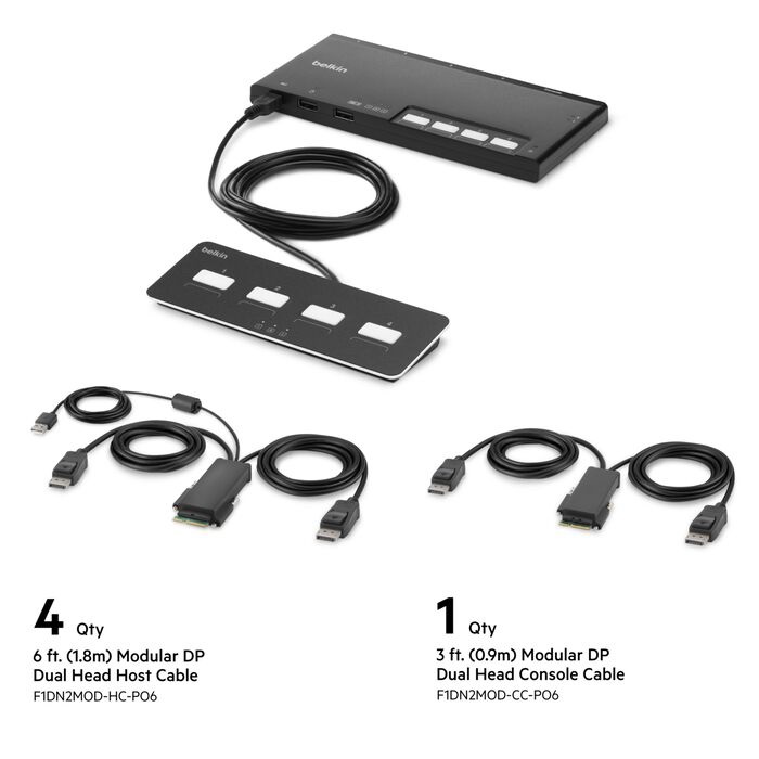 MPA-F1DN204MOD-PP-4 Belkin Cybersecurity and Secure KVM 4-Port Dual Head DP Modular Secure KVM Switch PP4.0 W/ Remote - Black(F1DN204MOD-PP-4),12VDC 2.5A,2 Years Warranty