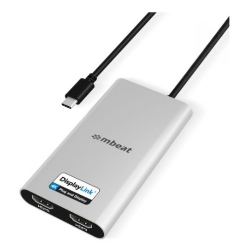 MPMB-DLA-CD2H mbeat® USB-C Dual 4K HDMI DisplayLink® Adapter with PD Pass-through  Dual 4K@60Hz 2 × HDMI 2.0  1 × USB-C 3.1 1 × USB-C PD 3.0 Supports up to 90W