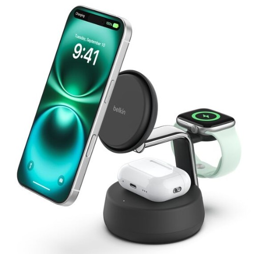 MPA-WIZ040AUCH Belkin UltraCharge Pro 3-in-1 Magnetic Charging Dock w/ Qi2 (25W) +45W Wall Charger+USB-C Cable(1.5M)- Charcoal(WIZ040auCH),$2500 CEW,2 Years Warranty