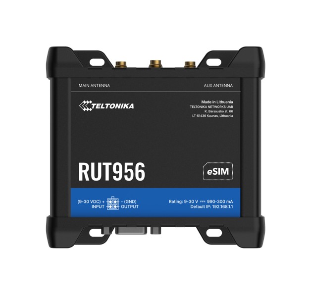 [NHT-RUT956-ESIM] NHT-RUT956-ESIM Teltonika RUT956 Industrial Cellular Router, eSIM, Dual-SIM Cellular 4G LTE, WAN Failover with 4x Ethernet Ports, GPS, 2-Year Warranty, PSU included