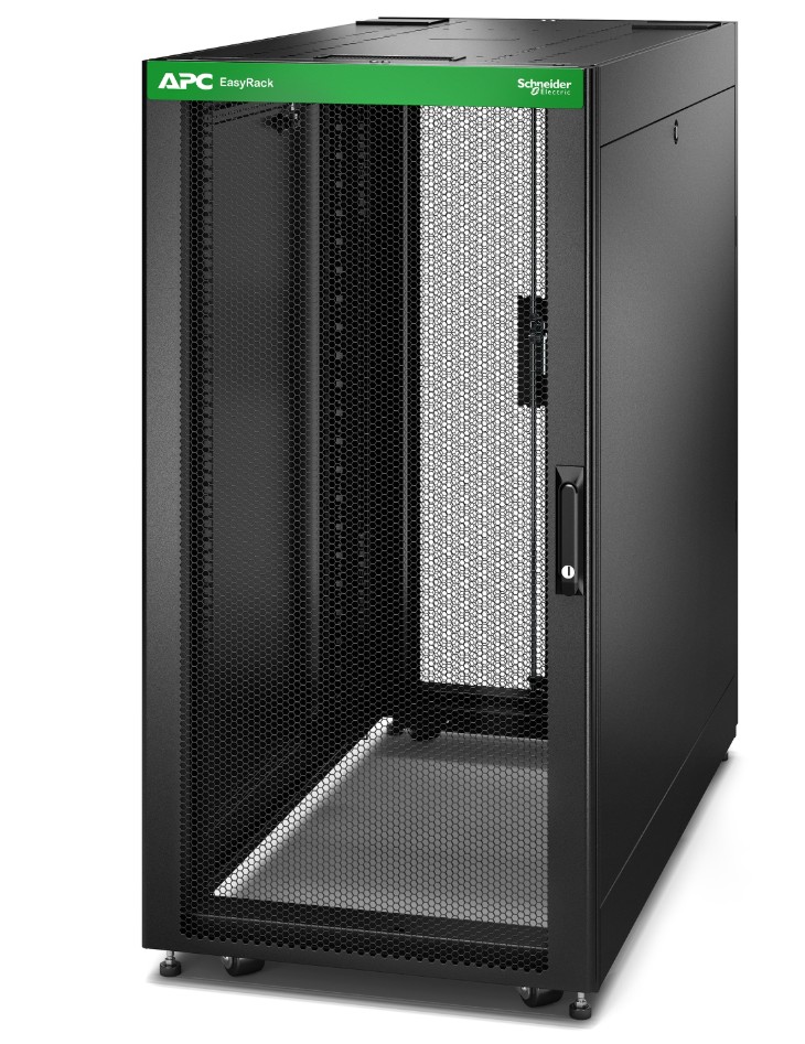 UPAPC-ER6402 APC Easy Rack, 24U, Black, With Roof, Castors, Feet, 4 Brackets, and Side Panels, No Bottom, 1198H x 600W x 1000D mm