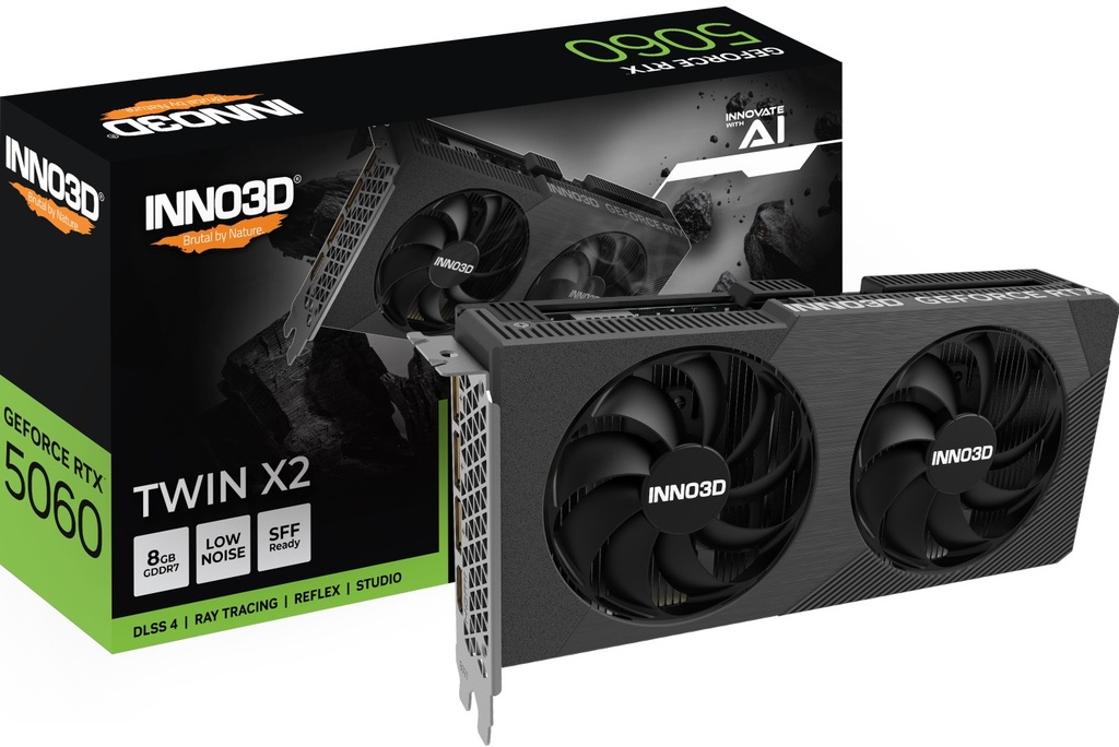 VCI-RTX5060-TWX2V2 INNO3D nVidia GeForce RTX 5060 TWIN X2 V2  8GB GDDR7, 2497MHz Boost Clock, RAM 28Gbps, 3xDP, 1xHDMI 225x116x41mm