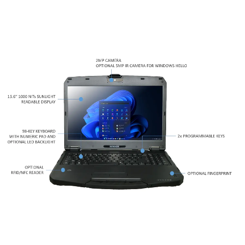NBDB-S5G1P2AAHBXE DURABOOK S15, 15' FHD, Intel® Core™ i5-1235U, Windows 11, 8GB RAM, 256GB PCIe SSD,Wi-Fi 6E, Bluetooth v5.3, 2MP Front Camera, 3 year Warranty