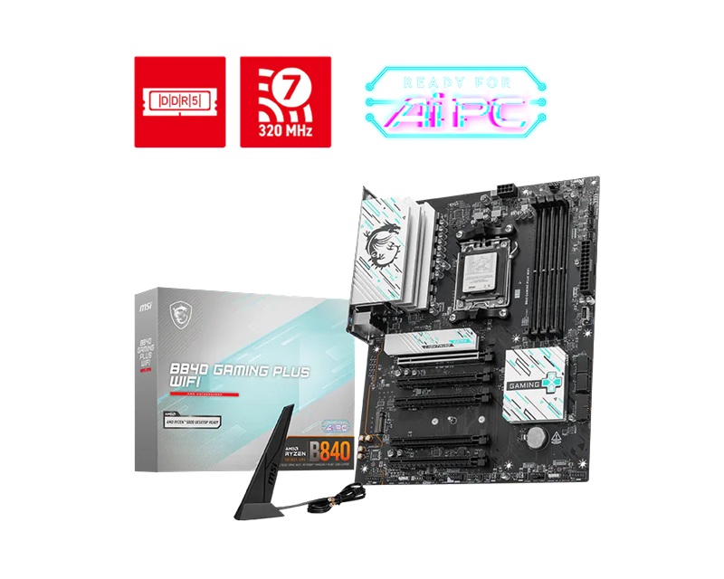 MBM-B840GAMINGPLUSWIFI MSI B840 GAMING PLUS WIFI, AM5, 4x DDR5 256GB, 1x HDMI, 4x PCI-E x16 slot, 3x M.2, Wi-Fi 7