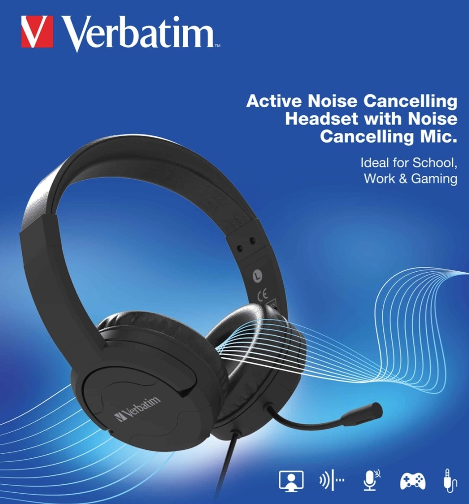 SPV-66706 Verbatim Verbatim Multimedia Headset with ANC & Noise Cancelling Boom Mic - Black 66706