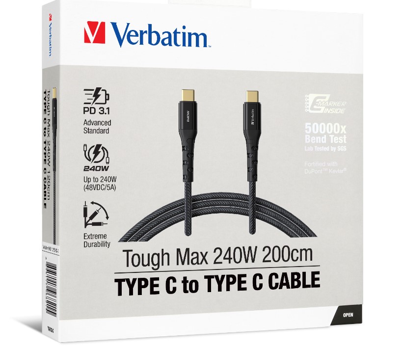 CBV-66821 Verbatim Cable 240W USB-C to USB-C 200CM PD 3.1 and QC 3.0 and 4.0 Premium Cable