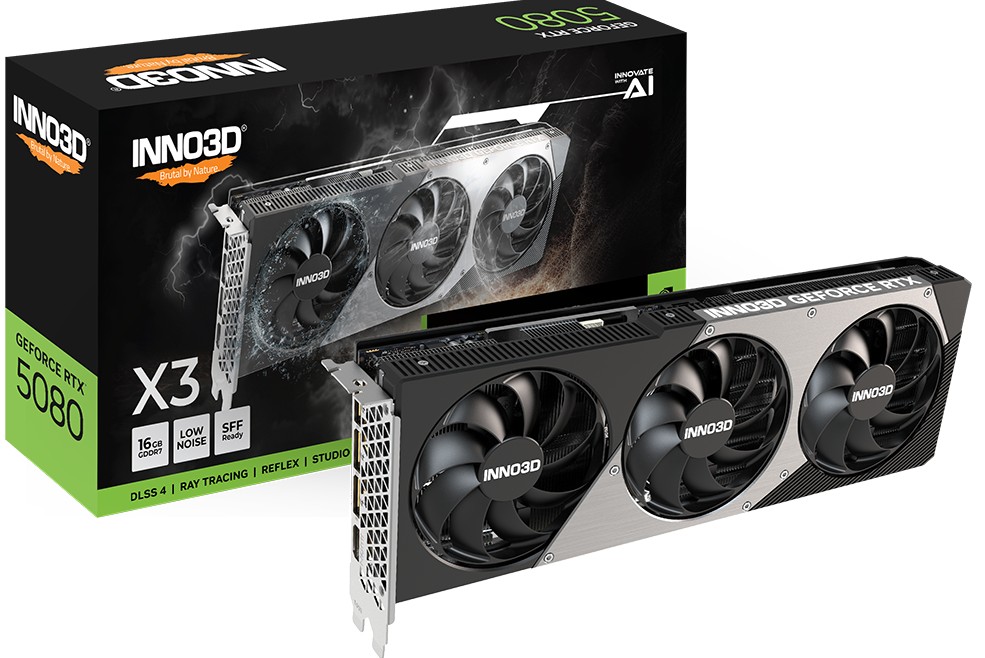 VCI-RTX5080-X3N INNO3D nVidia GeForce RTX 5080 X3 16GB GDDR7 2617 MHz Boost Clock, RAM 30 Gbps, 3x DP, 1xHDMI 300x116x41mm Dual Slot