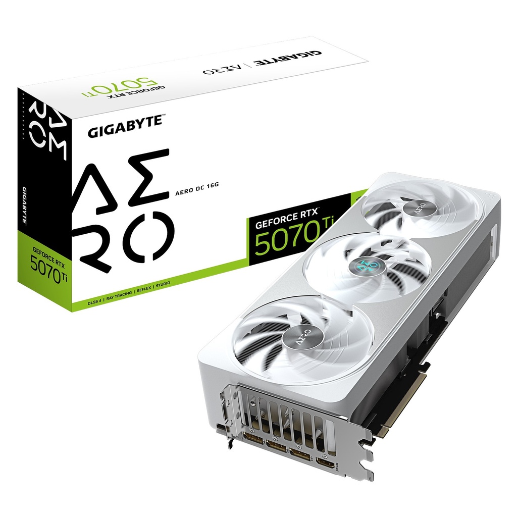 VCG-GV-N5070AEROOC-16GD Gigabyte GeForce RTX™ 5070 Ti AERO OC 16G, 2588 MHz, CUDA 8960, 28 Gbps, GDDR7, 256 bit, PCI-E 5.0, PSU 750W, DisplayPort 2.1b x3 HDMI 2.1b x1