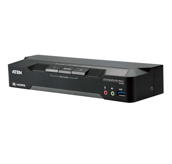 KVA-CM1942-AT-U Aten CM1942-AT-U 2-Port 4K DisplayPort Dual Display Mini-Matrix Boundless KVM Switch, Resolutions up to 4K DCI (4096 x 2160 @ 60 Hz)