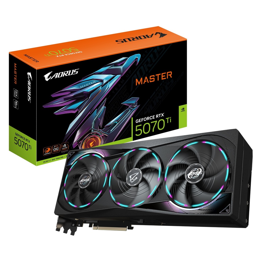 VCG-GV-N507TAORUSM-16GD Gigabyte AORUS GeForce RTX™ 5070 Ti MASTER 16G, 2670 MHz, CUDA 8960, 28 Gbps, GDDR7, 256 bi,t PCI-E 5.0, PSU 750W, DisplayPort 2.1b x3 HDMI 2.1b x1
