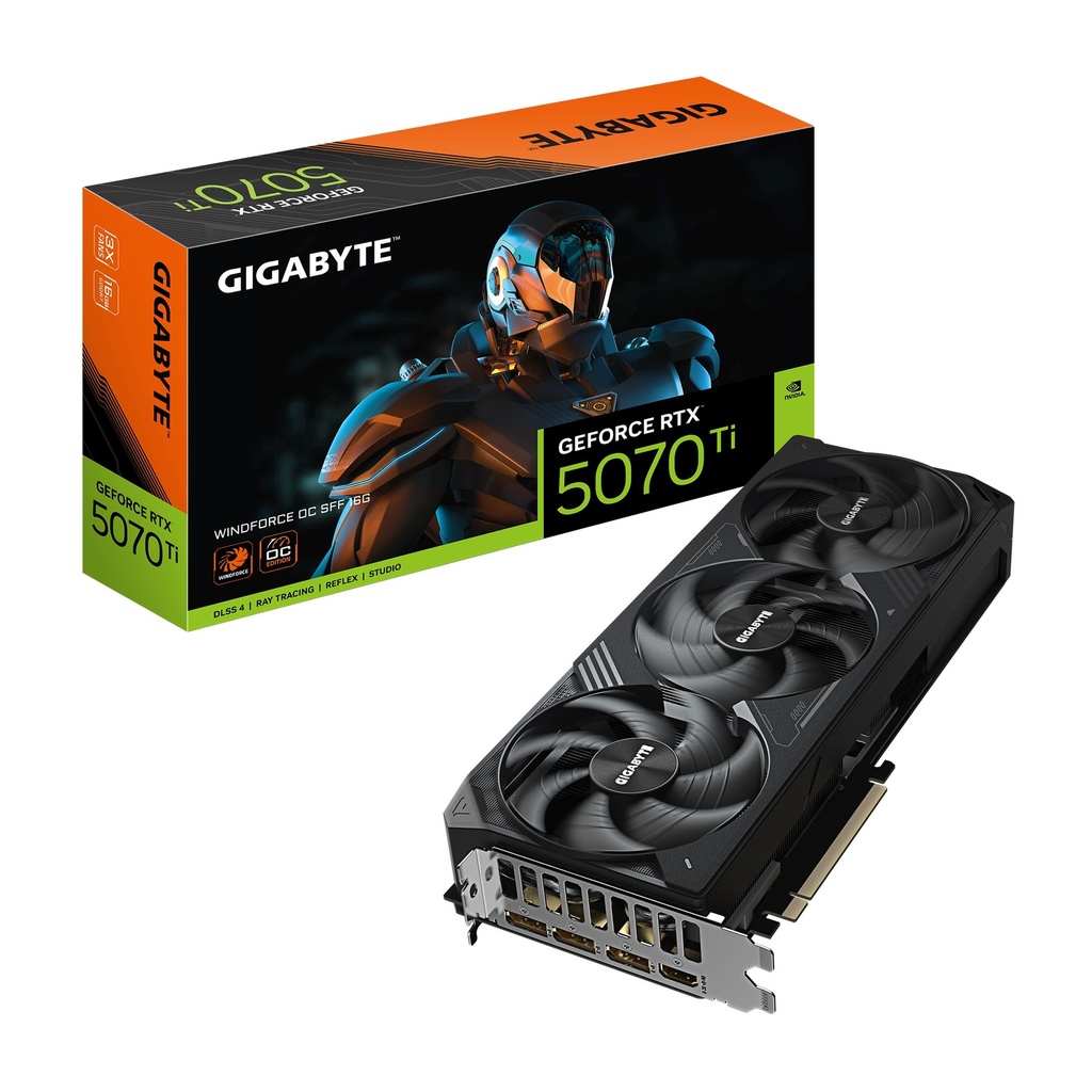 VCG-GV-N507TWF3OC-16GD Gigabyte GeForce RTX™ 5070 Ti WINDFORCE OC SFF 16G, 2497 MHz,  CUDA 8960, 28 Gbps, GDDR7, 256 bit, PCI-E 5.0, PSU 750W,DisplayPort 2.1b HDMI 2.1b x1