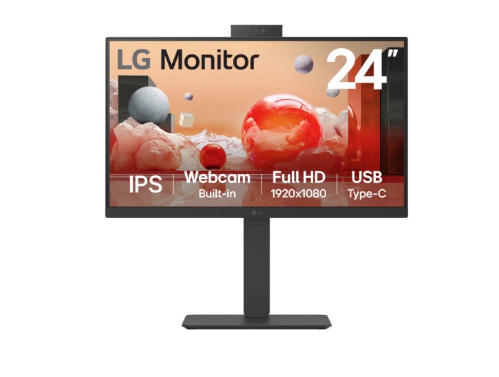 [MNL-24BA850-B] MNL-24BA850-B LG 24' Full HD IPS 100Hz Monitor, 1920x1080, Built-in Full HD Webcam/Mic/Speakers, USB-C 90W PD, RJ45, versatile stand Tilt/Height/Swivel/Pivot
