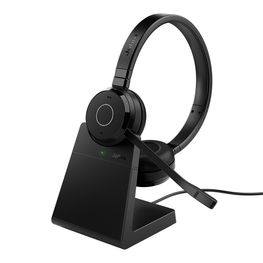 SPJ-E65-TE-S-UC-CS Jabra Evolve 65 TE Link390a UC Stereo Stand Bluetooth Headset, 16-hour battery life, 30-metre wireless range, Passive Noise Cancellation, Busy Light