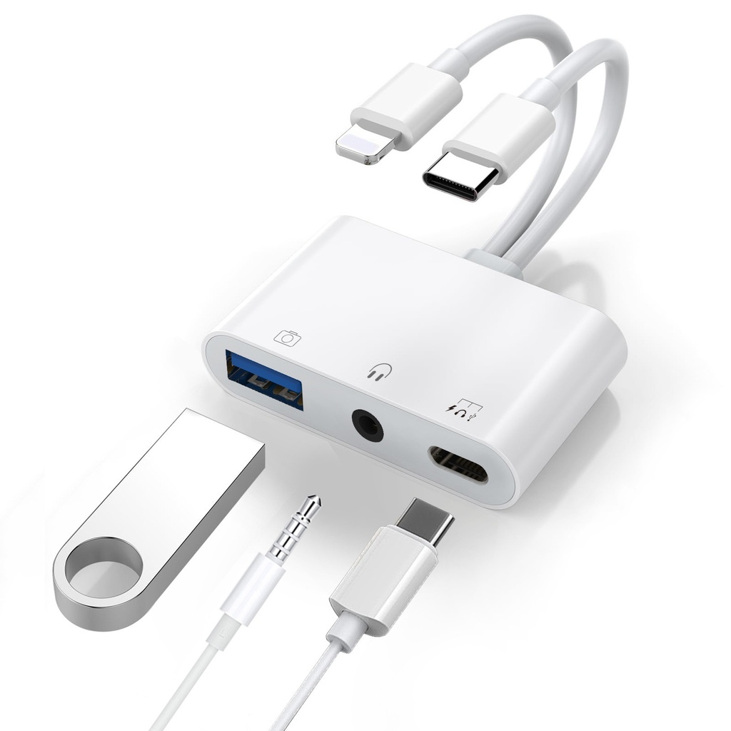 MPA-DPADAC35MM USP Lightning/USB-C to USB Adapter features a USB OTG Port, 3.5mm Headphone Jack & Fast-charging Port, 5 Years Warranty