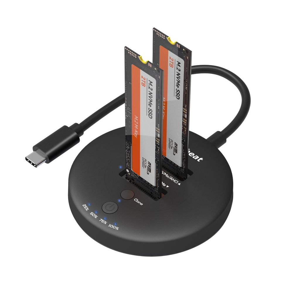 USMB-HDD-M2H3CL mbeat® H3 USB 3.2 Gen2x2 20Gbps Dual M.2 NVMe SSD Dock with Clone Duplicator (Black) Clone Speed: Up to 15Gbps Product Weight (with Cable): 96g