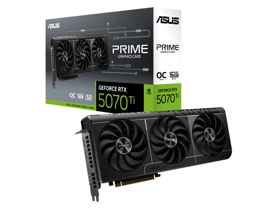 VCA-RTX5070TI-O16G-PRI ASUS nVidia GeForce PRIME-RTX5070TI-O16G RTX 5070TI 16GB GDDR7 2527MHz Boost Clock 28 Gbps 256-bit Digital Max Resolution 7680 x 4320