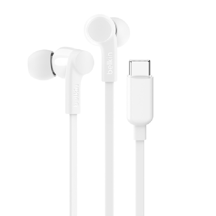 [MPA-G3H0002FQWHV2] MPA-G3H0002FQWHV2 Belkin SoundForm USB-C Wired Earbuds With Adjustable Volume Limiter -White(G3H0002fqPKV2),IPX5-Rated,10mm Drivers,Built-in Microphone,2 Years Warranty