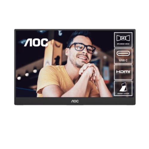 MNAO-16T20 AOC 15.6inch FHD IPS 1920x1080 16:9, 800:1 Contrast 230 Nits 2x USB-C 1x Mini HDMI 2.0 1Wx2 Speakers Foldable Smart Cover VESA Mount Portable Monitor
