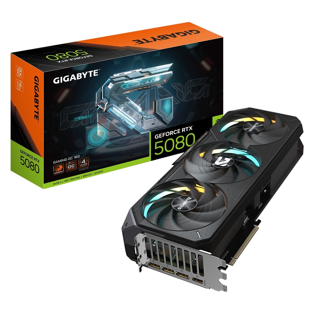 VCG-GV-N5080GAMINGOC-16G Gigabyte GeForce RTX™ 5080 GAMING OC 16G, 2730 MHz, CUDA 10752, 30 Gbps, GDDR7, 256 bit, PCI-E 5.0, PSU 850W, DisplayPort 2.1b x3 HDMI 2.1b x1