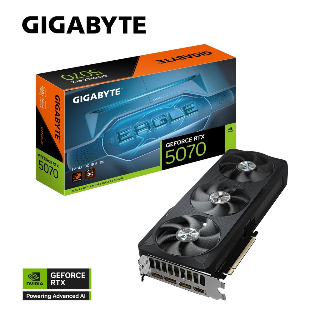 VCG-GV-N5070EAGLEOC-12GD Gigabyte GeForce RTX™ 5070 EAGLE OC SFF 12G, 2587 MHz, CUDA  6144, 28 Gbps, GDDR7, 192 bit, PCI-E 5.0, PSU 750W, DisplayPort 2.1b *3 HDMI 2.1b *1