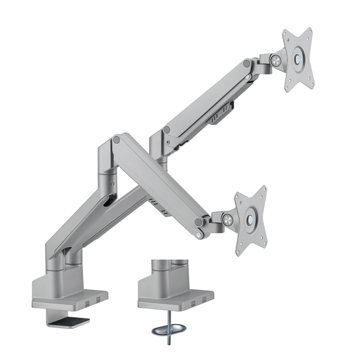 [MABT-LDT62-C024-SL] MABT-LDT62-C024-SL Brateck Dual Monitor Thin Gas Spring Monitor Arm Fit Most 17'-32' Monitors, Up to 9kg per screen VESA 75x75/100x100 Matte Silver (LS)