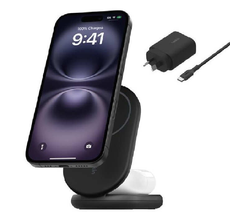 MPA-WIZ028AUBK Belkin BoostCharge 2-in-1 Magnetic Foldable Wireless Charger w/ Qi2(15W)+36W Wall Charger+USB-C Cable(1.5M)-Black(WIZ028auBK)$2500 CEW,2-Year Warranty