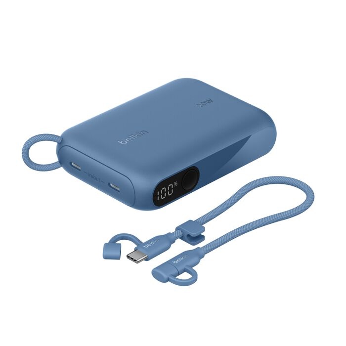 MPA-BPB027FQBL Belkin BoostCharge 10K mAh Power Bank with Display w/ Integrated USB-C Cable 60W(15cm)- Blue(BPB027fqBL),2xUSB-C(20W), $2500 CEW, 2 Years Warranty