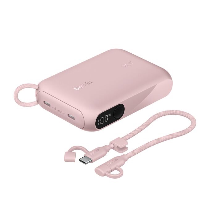 MPA-BPB027FQPK Belkin BoostCharge 10K mAh Power Bank with Display w/ Integrated  USB-C Cable 60W(15cm)- Pink(BPB027fqPK),2xUSB-C(20W), $2500 CEW, 2 Years Warranty