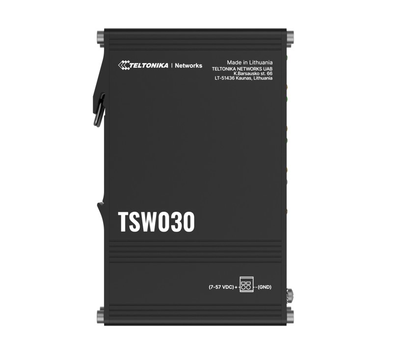 NHT-TSW030 Teltonika TSW030 8-PORT ETHERNET SWITCH, 2-PIN Power Input, 10/100 Mbps, Integrated DIN Rail (Plug&Play Deployment), Supports auto MDI/MDIX crossover
