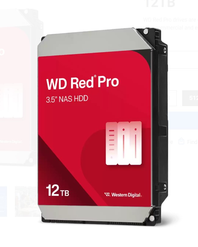 HAWD-RDP35-12TB-2 Western Digital WD Red Pro 12TB 3.5' NAS HDD SATA3 7200RPM 256MB Cache 24x7 300TBW ~24-bays NASware 3.0 CMR Tech 5yrs wty (replacement of WD121KFBX)