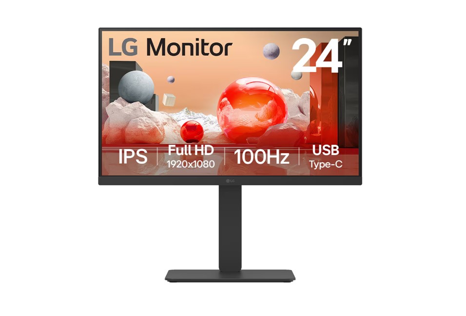 MNL-24BA650-B LG 24' Full HD IPS 100Hz Monitor, 1920x1080, Built-in Power&Speaker, USB-C 65W PD,  sRGB 99%, 5ms, 16:9, versatile stand Tilt/Height/Swivel/Pivot