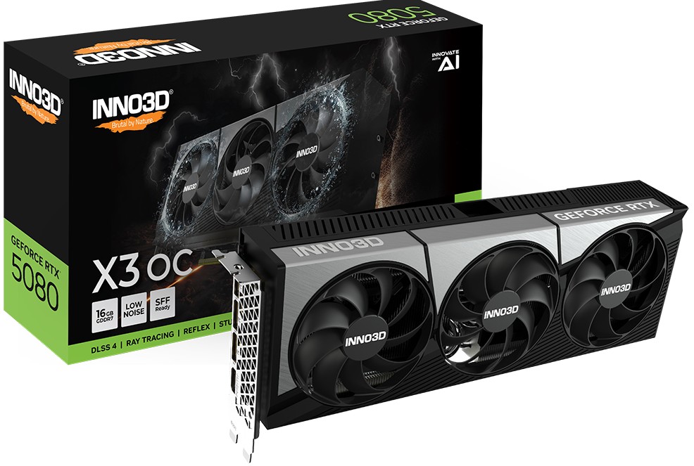 [VCI-RTX5080-X3O] VCI-RTX5080-X3O INNO3D nVidia GeForce RTX 5080 X3 OC 16GB GDDR7 2640MHz Boost Clock, RAM 30 Gbps, 3xDP, 1xHDMI 300x120x50mm