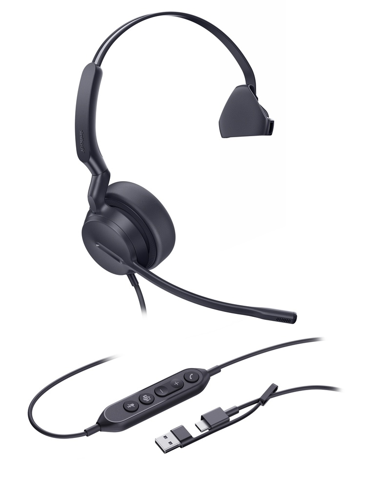 IPY-UH42-M-UC-CA YealinkUH42 Mono UC USB-C/A USB Wired Headset, Noise-Canceling Microphone, Leather Ear Cushions, Controller, USB-C  cord with USB-A adapter