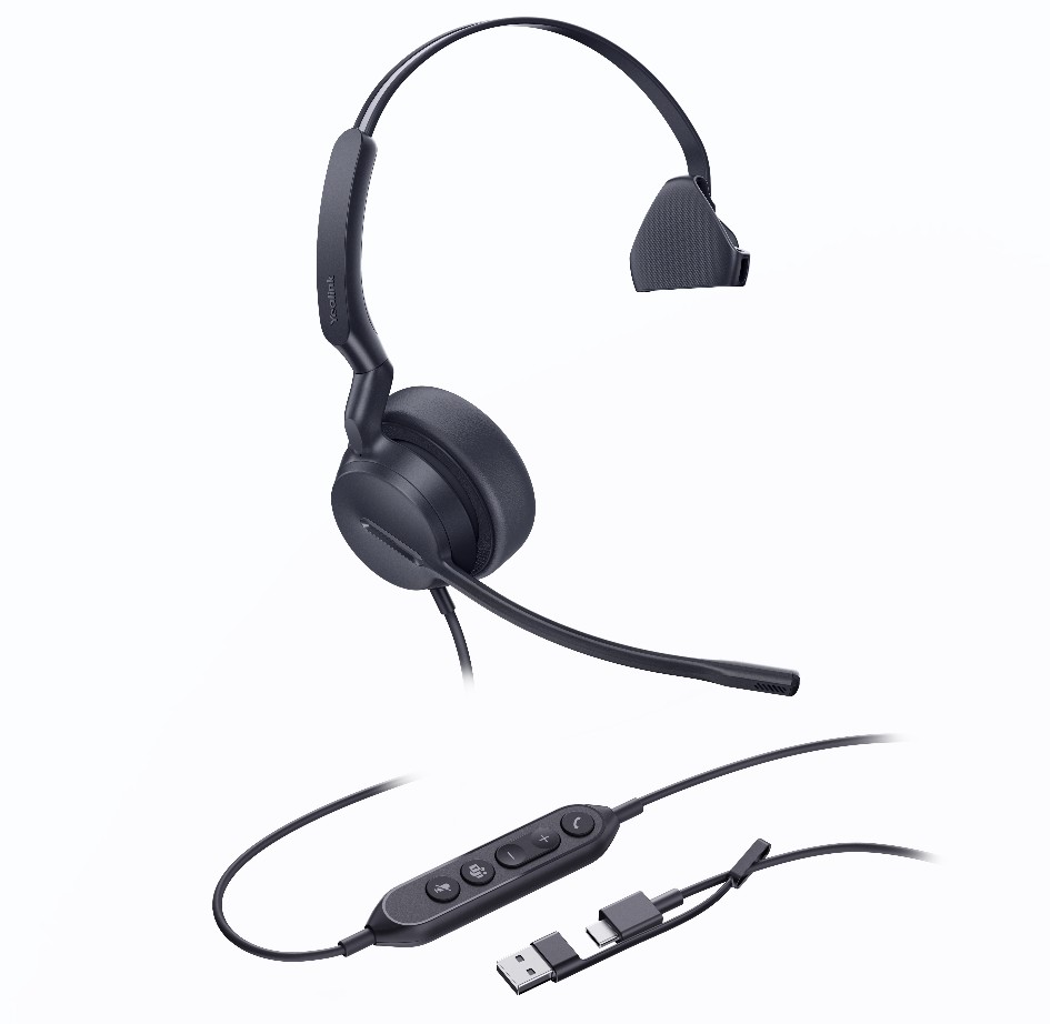 IPY-UH44-M-MS-CA Yealink UH44 Mono Teams USB-C/A Microsoft Certified USB Wired Headset, Dual Noise-Canceling Microphones, 35mm Speaker, Busylight Leather Ear Cushions