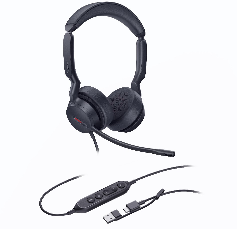 IPY-UH44-D-UC-CA Yealink UH44 Dual UC USB-C/A Unified  Communications USB Wired Headset Dual Noise-Canceling Microphones 35mmSpeaker Busylight Leather Ear Cushions