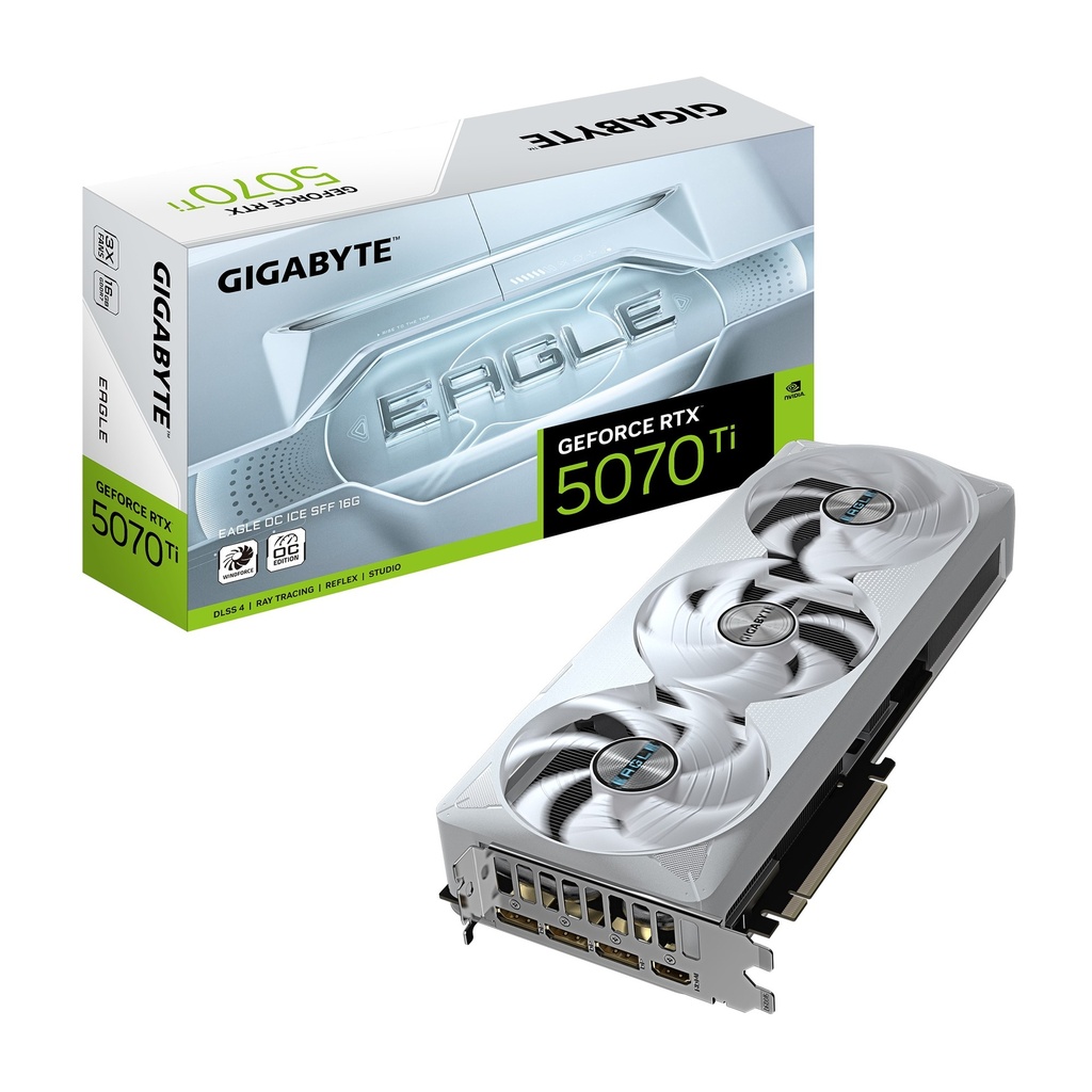 VCG-N507TEAGLEOCICE-16GD Gigabyte GeForce RTX™ 5070 Ti EAGLE OC ICE SFF 16G, 2542 MHz, CUDA 8960, 28 Gbps, GDDR7, 256 bit, PCI-E 5.0, PSU 750W,DisplayPort 2.1b  HDMI 2.1b x1